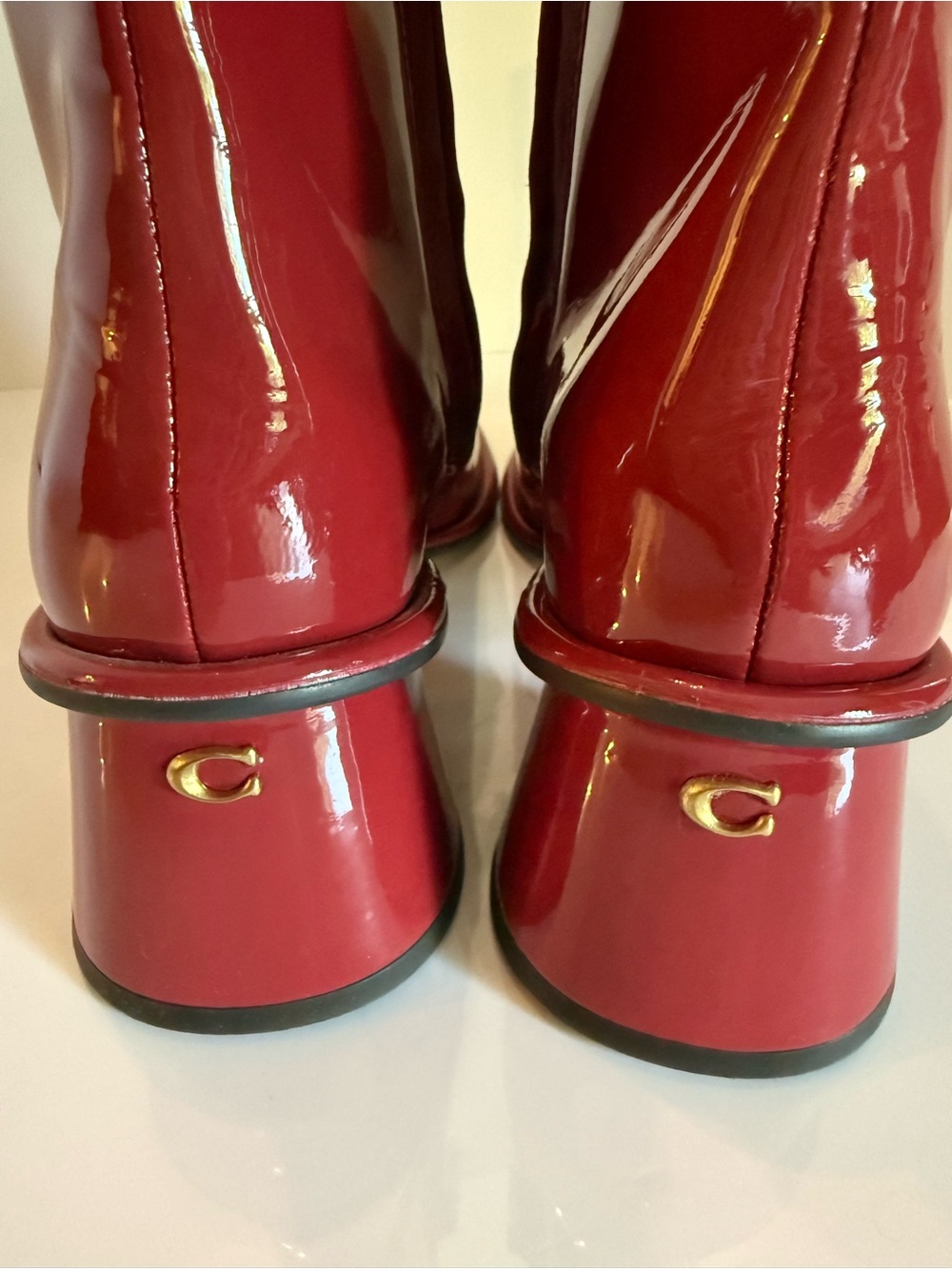 Coach Red Patent Leather Block Heel Boots - Picture 10 of 12